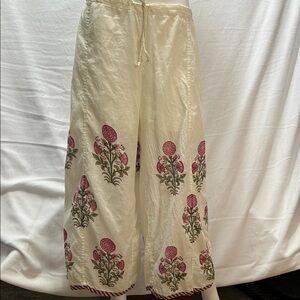Floral Embroidered Wide-Leg Pants